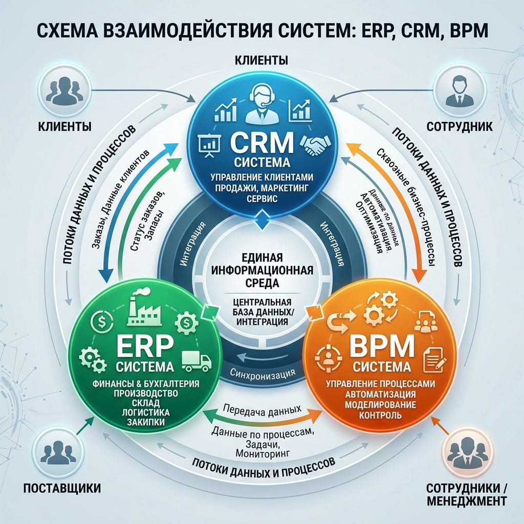 взаимодействие ERP BPM и CRM систем